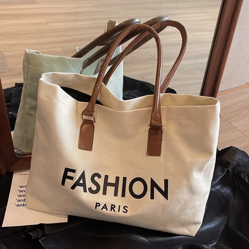 Women's Large Canvas Letter Classic Style Square Open Tote Bag