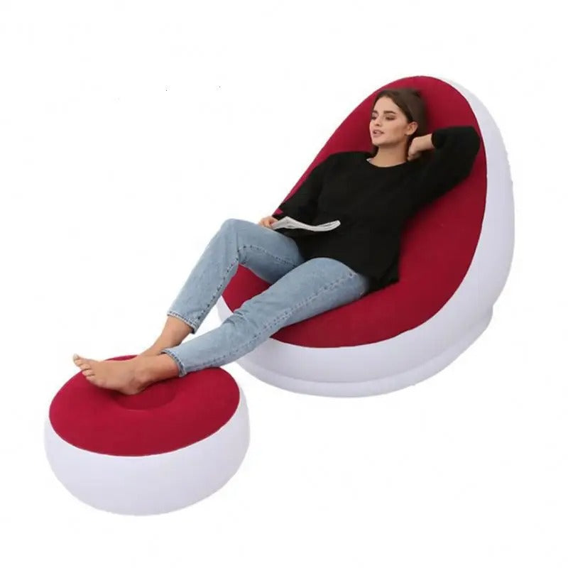 2-IN-1 Inflatable Lounge Sofa Bed Set. Portable Lazy Flocking with Footstool