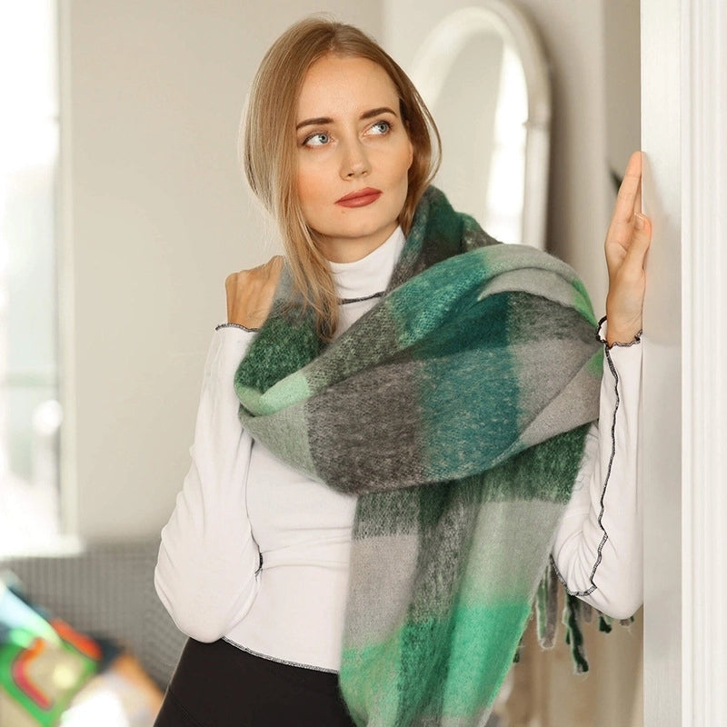 Women's Sweet Color Block Polyester Scarf