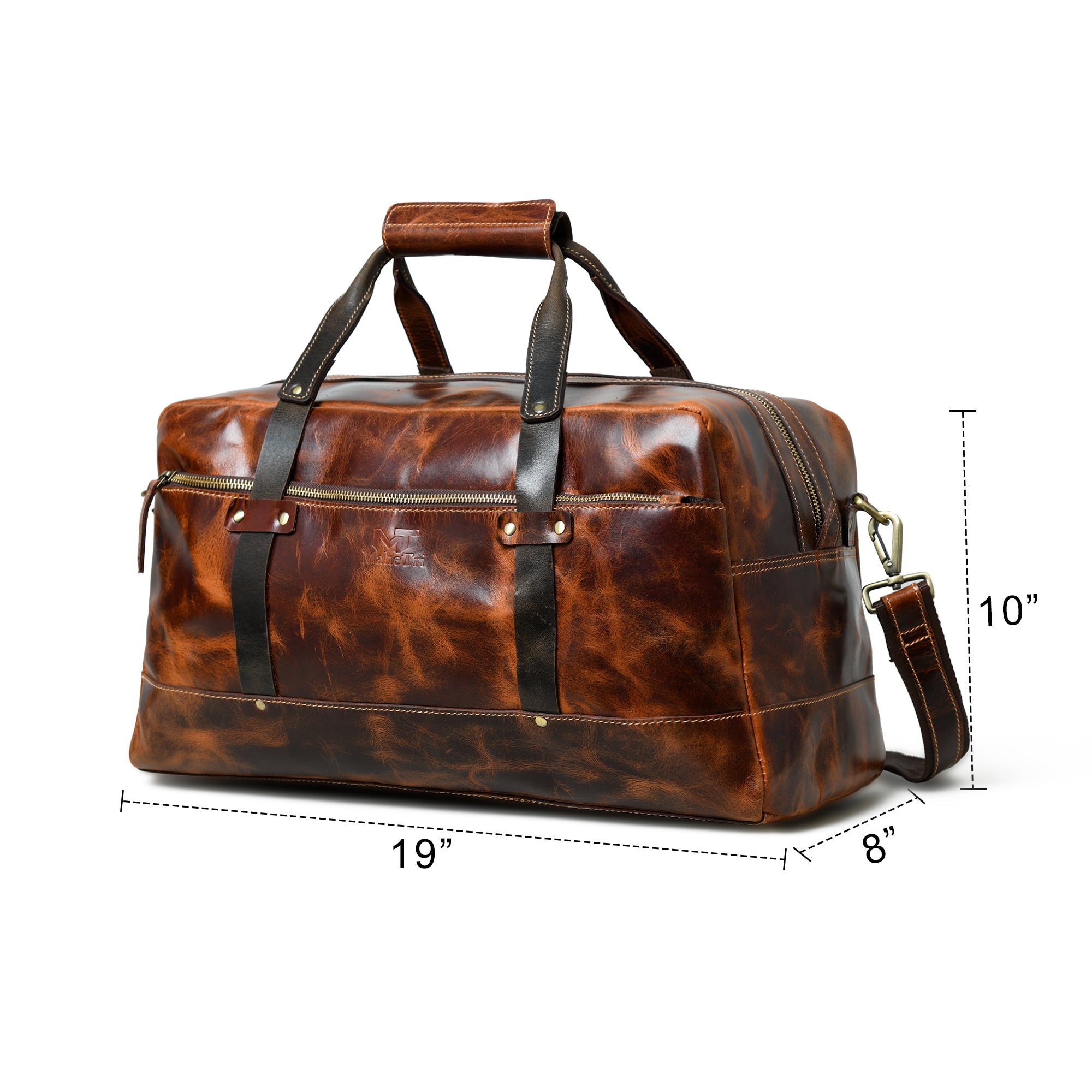 Espresso Elegance Carry on Duffle. Saddle Tan