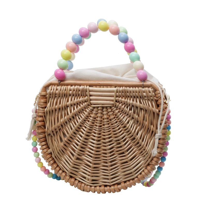 Women's Medium Straw Solid Color Vacation Beach Beading Weave String Straw Bag