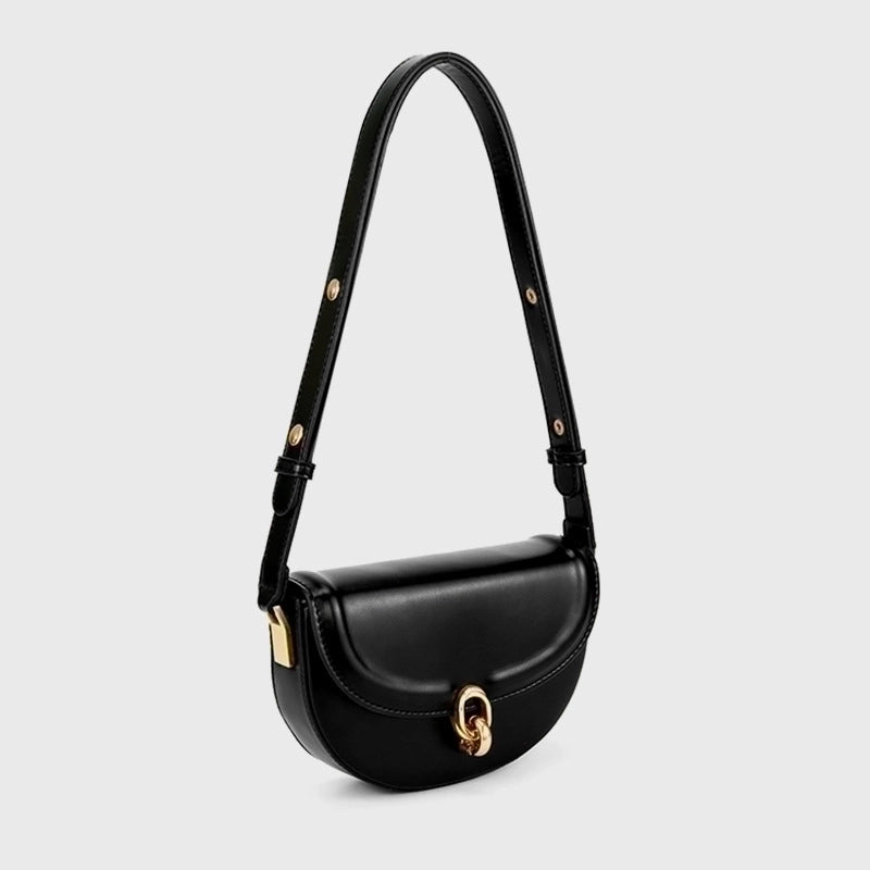 Women's Small All Seasons Pu Leather Solid Color Streetwear Oval Lock Clasp Saddle Bag