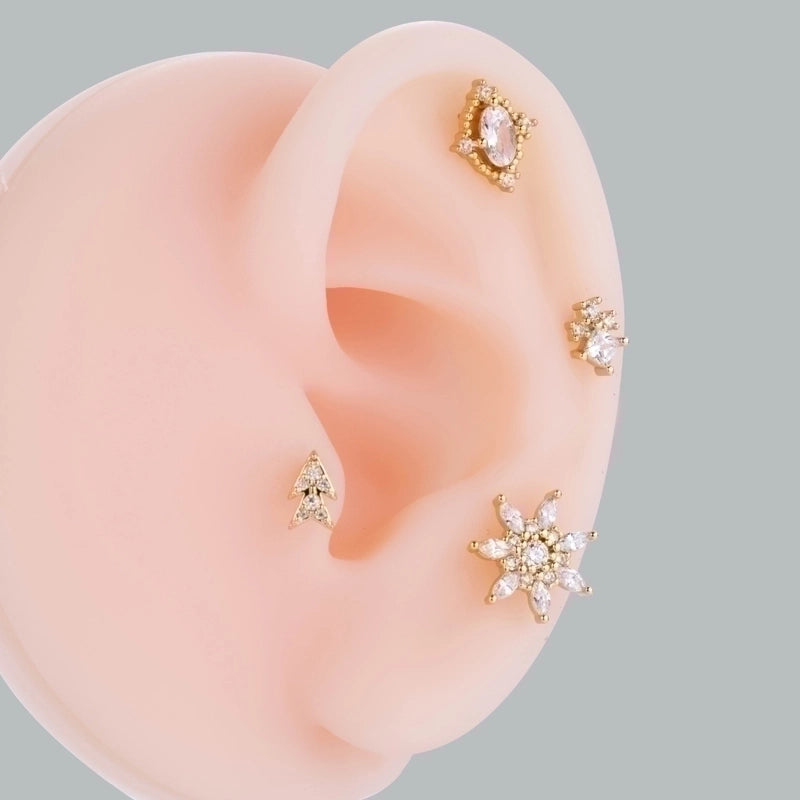 1 Piece Ear Cartilage Rings & Studs IG Style Sector Snowflake Copper Plating Inlay Zircon