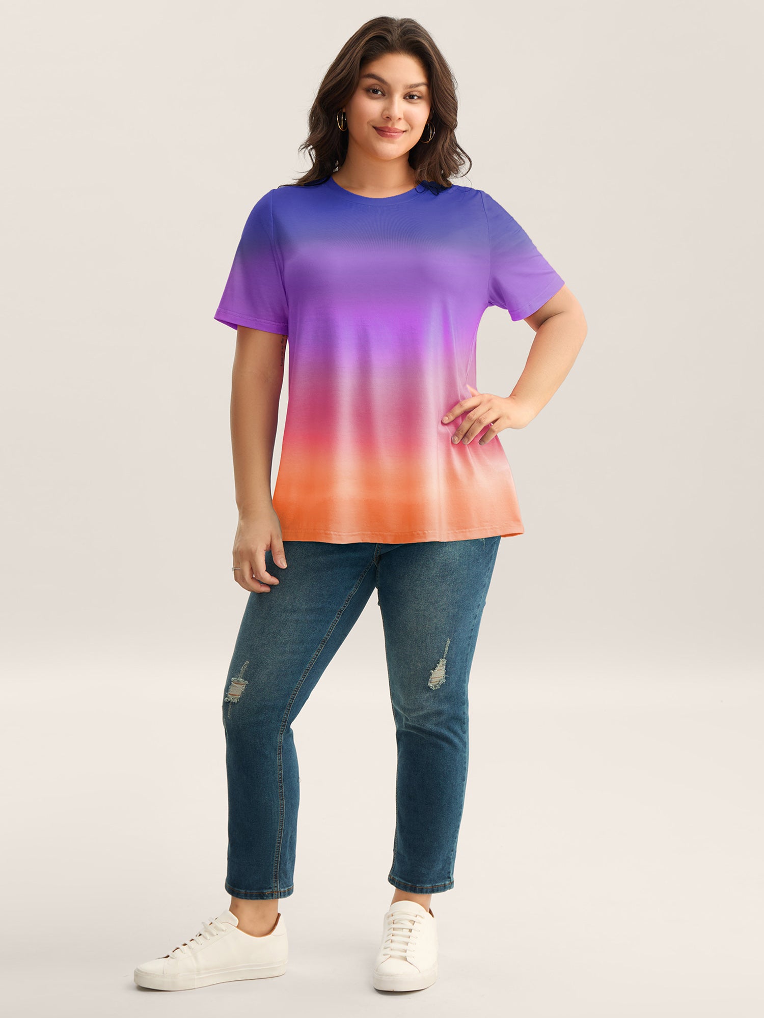 Ombre Gradient Crew Neck Curvy T-Shirt