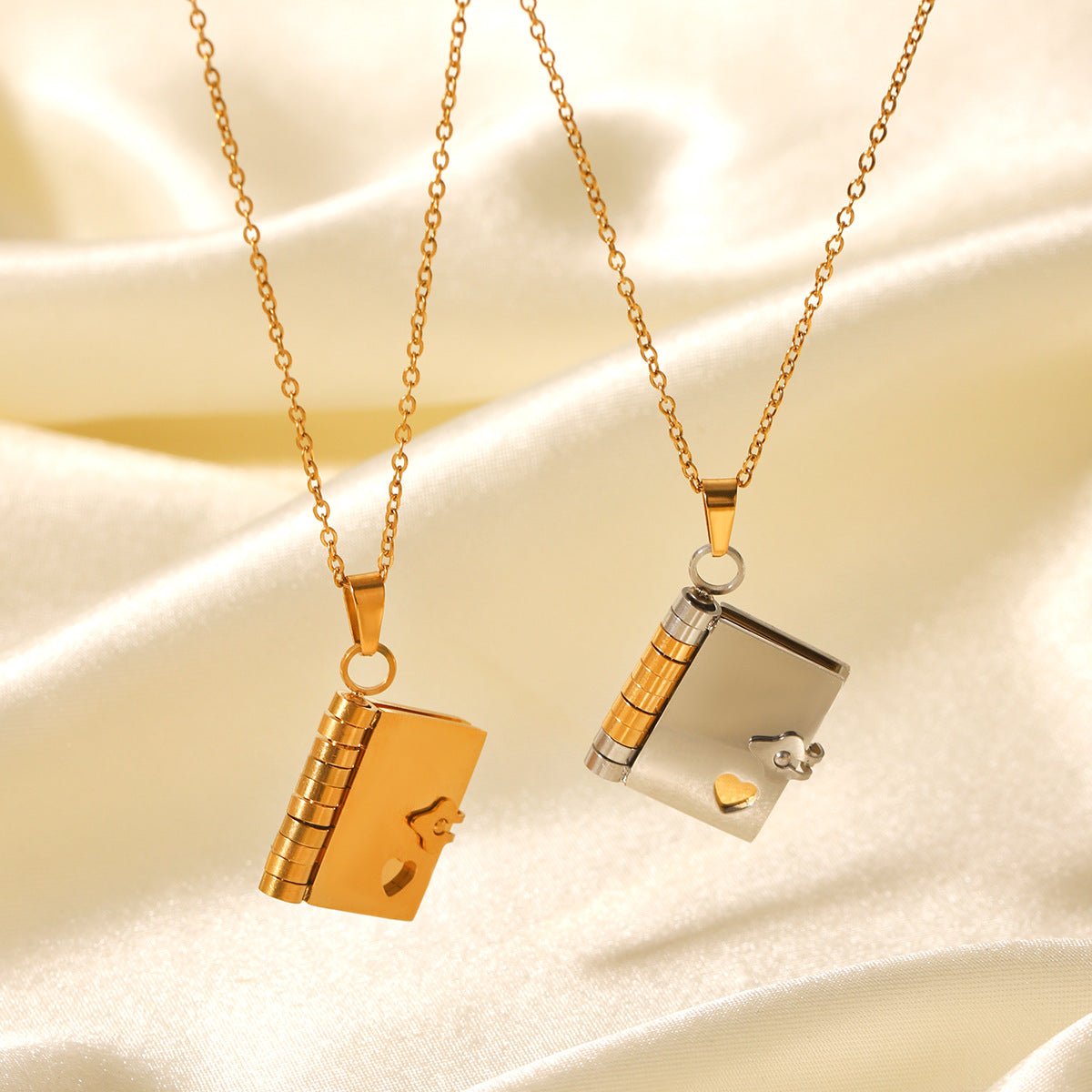 Color Matching Stainless Steel Love Book Pendant Necklace Female Niche Design Titanium Steel Necklace