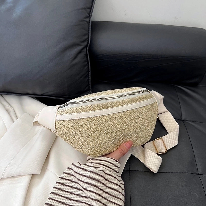Women's Vacation Solid Color Straw Waist Bags