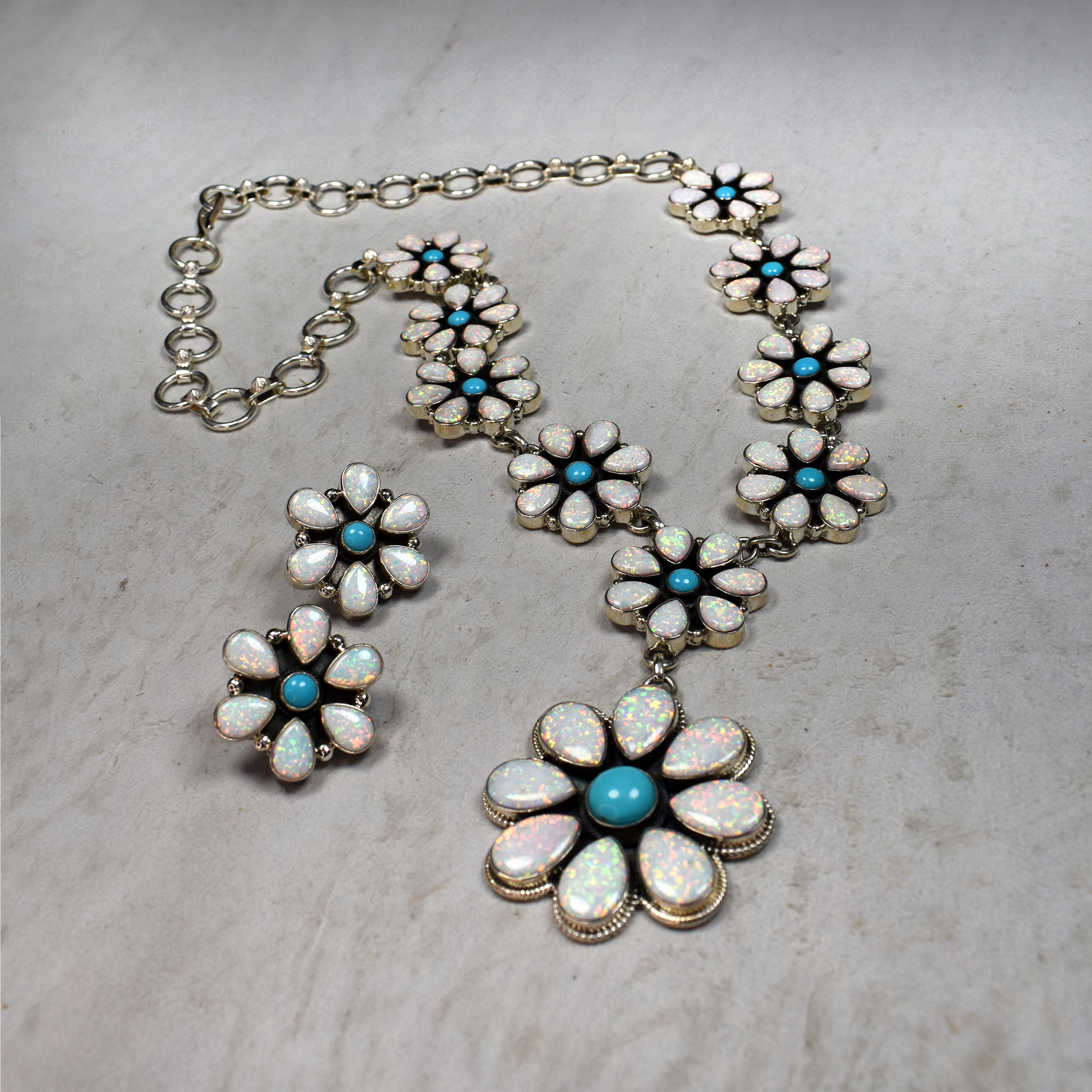 Zia Mountain Blooming White Opal &  Necklace & Earring Set