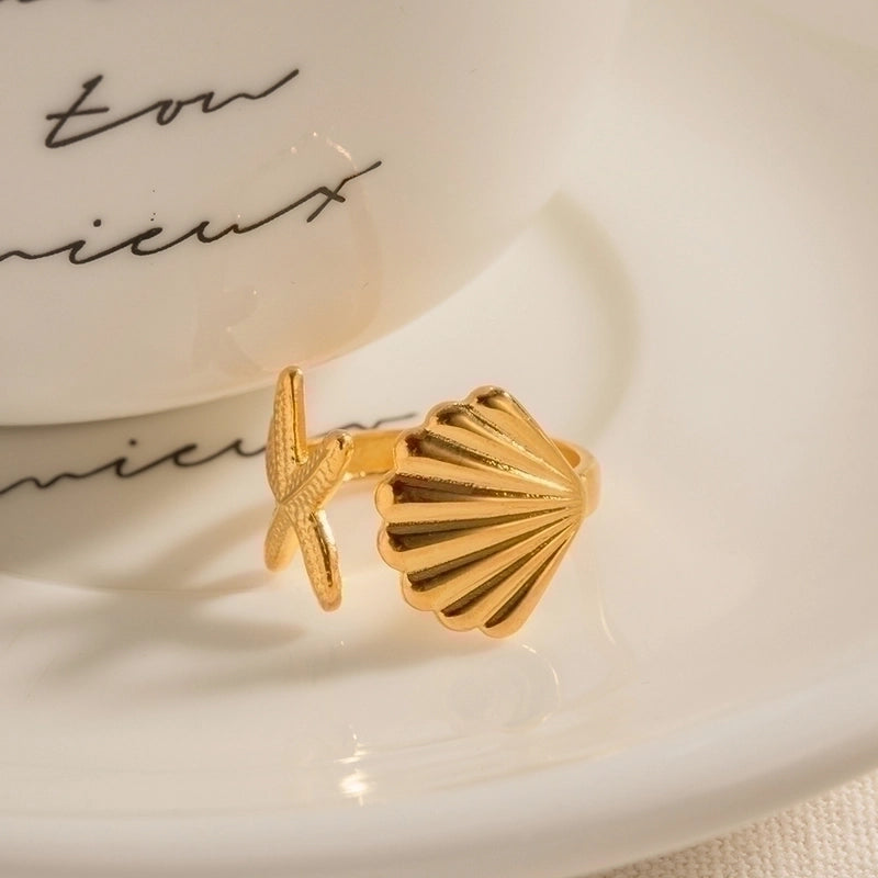 Beach Starfish Shell 304 Stainless Steel Plating Open Ring
