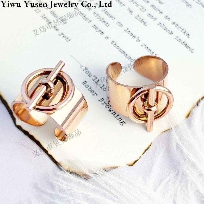 Retro Geometric Titanium Steel 14k Gold Plated Open Ring
