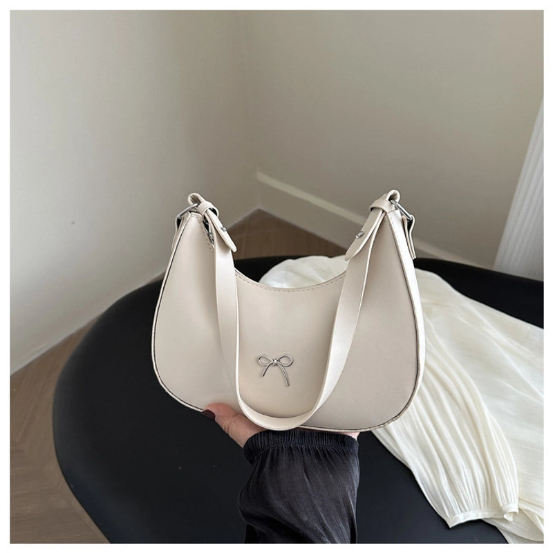 Women's Large Pu Leather Solid Color Bow Knot Streetwear Square Zipper Shoulder Bag