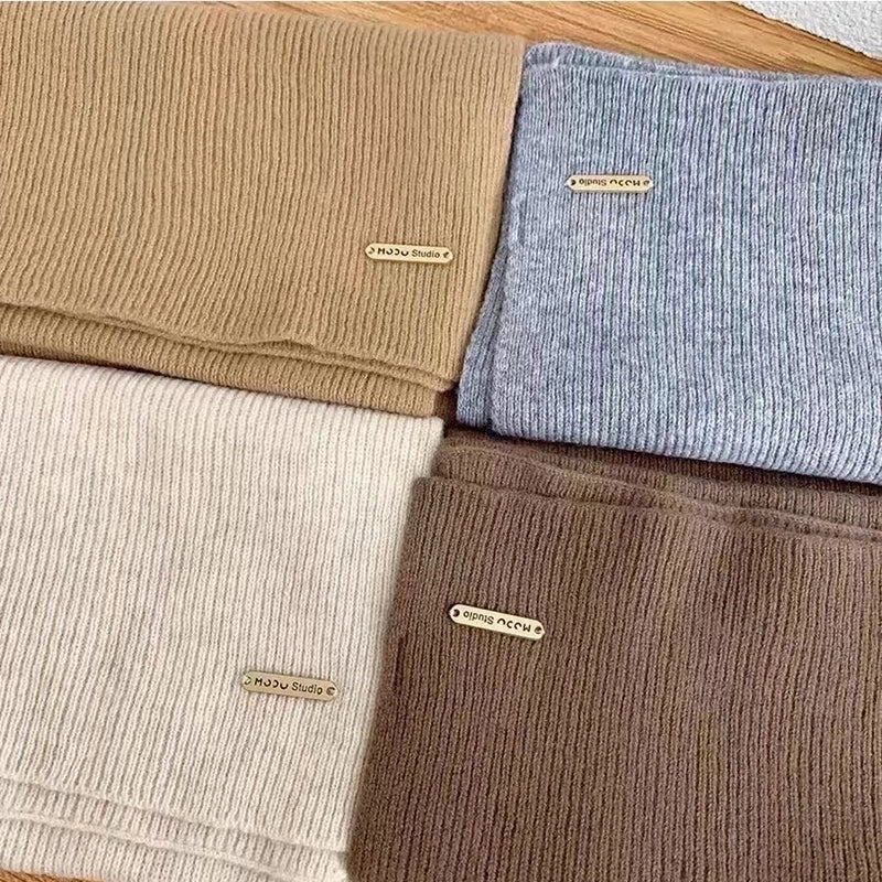 Scarf Women's Winter New Wool Knitted Solid Color Small Scarf Trendy Thickened Warm Long Scarf