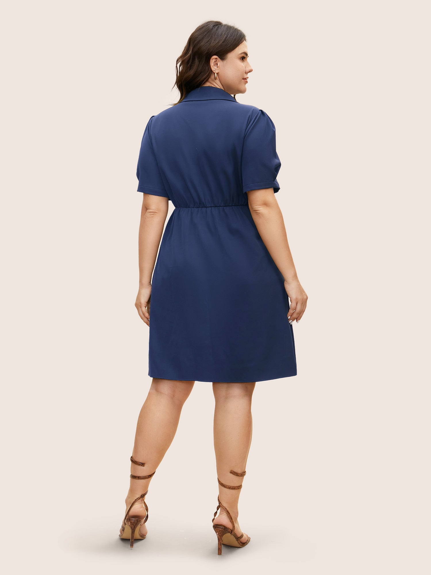 Suit Collar Metal Detail Lantern Sleeve Dress