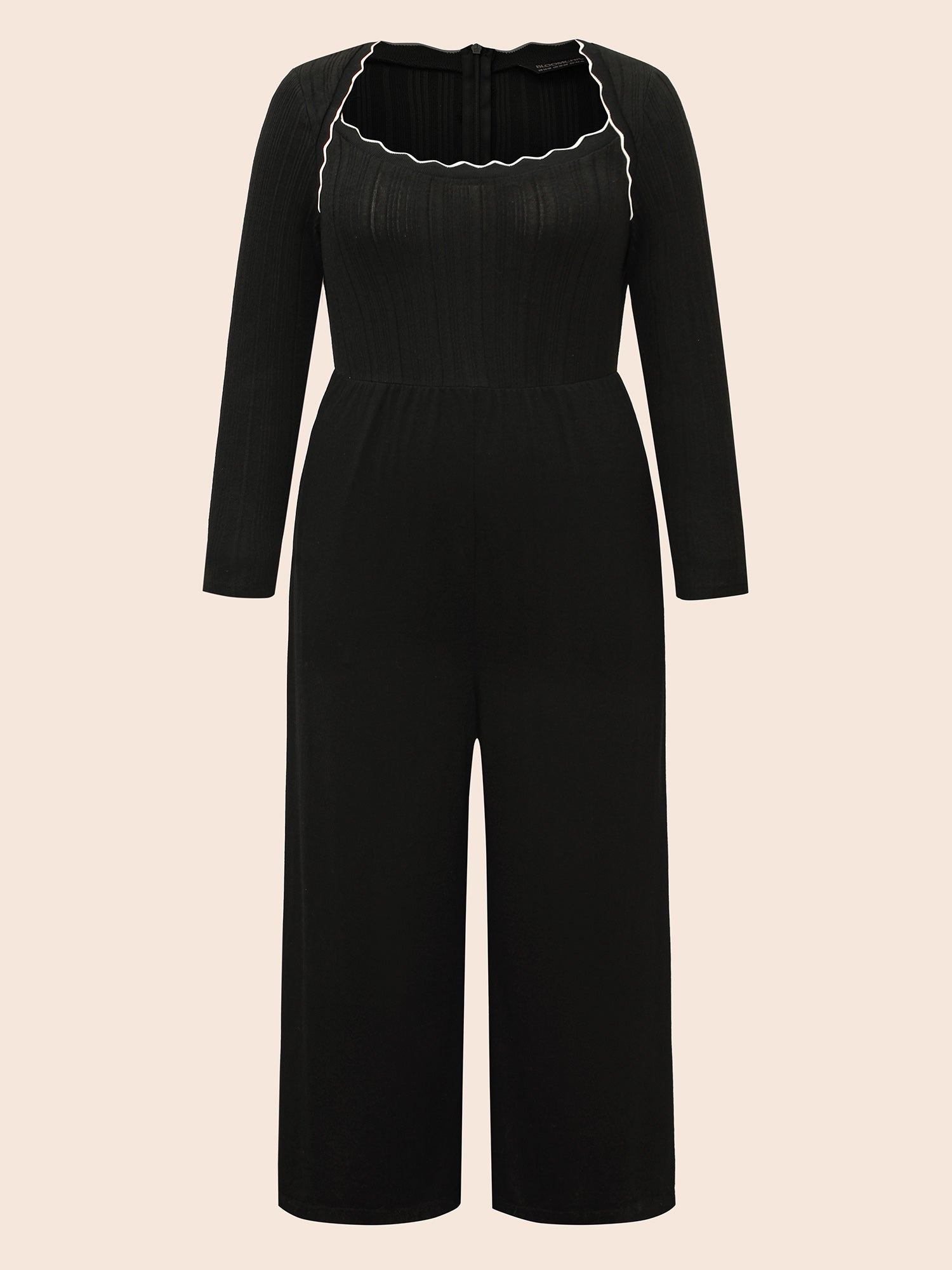 Texture Contrast Trim Scalloped Trim Jumpsuit