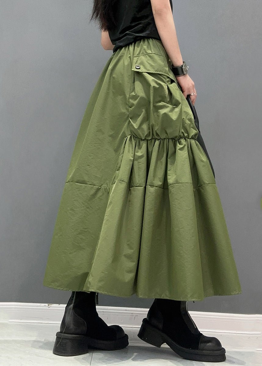 Women Green Pockets Patchwork Elastic Waist Maxi Skirts Summer