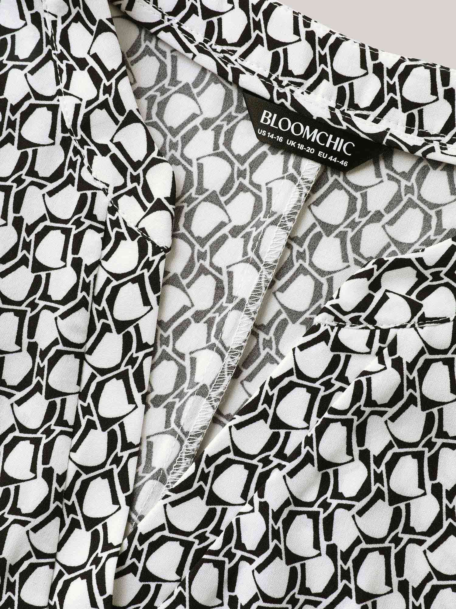Geometric Print Notched Collar Blouse