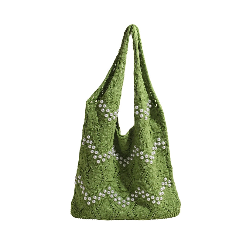 Women's Basic Classic Style Solid Color Knit Shopping Bags