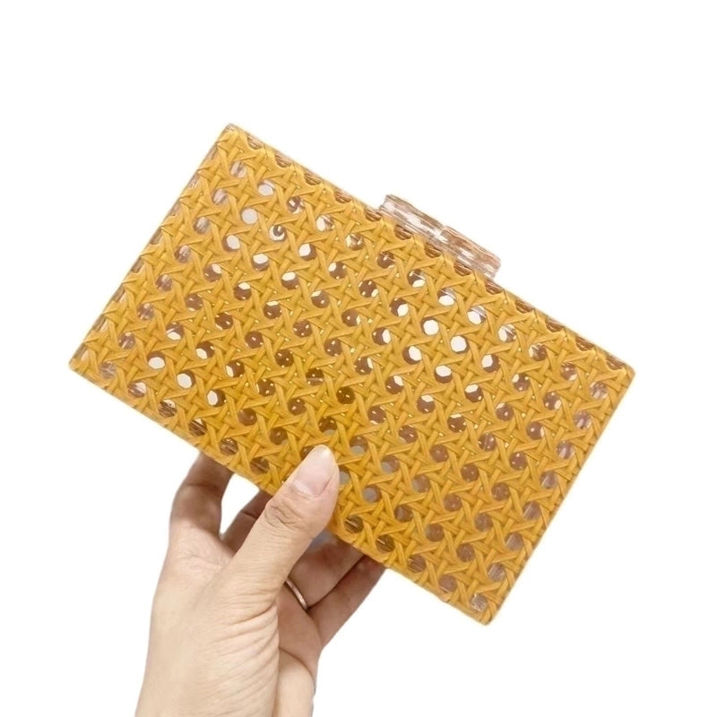Yellow White Arylic Solid Color Hollow Square Evening Bags