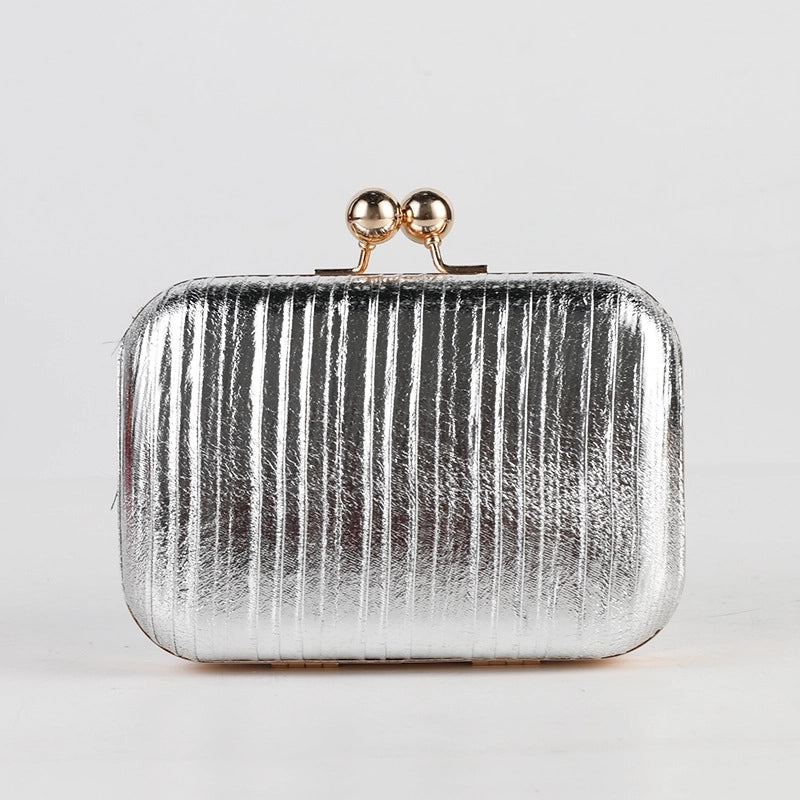 Red Purple Black Pleated Pu Metal Solid Color Square Evening Bags