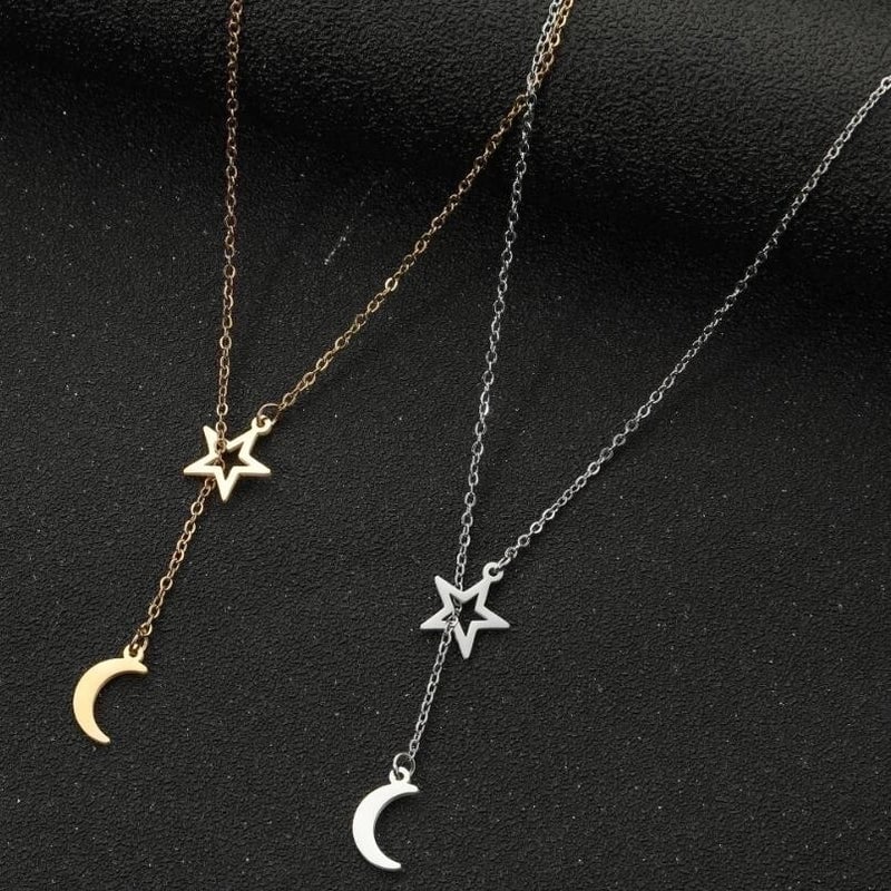 201 Stainless Steel 18K Gold Plated Modern Style Minimalist Plating Hollow Out Star Moon Pendant Necklace