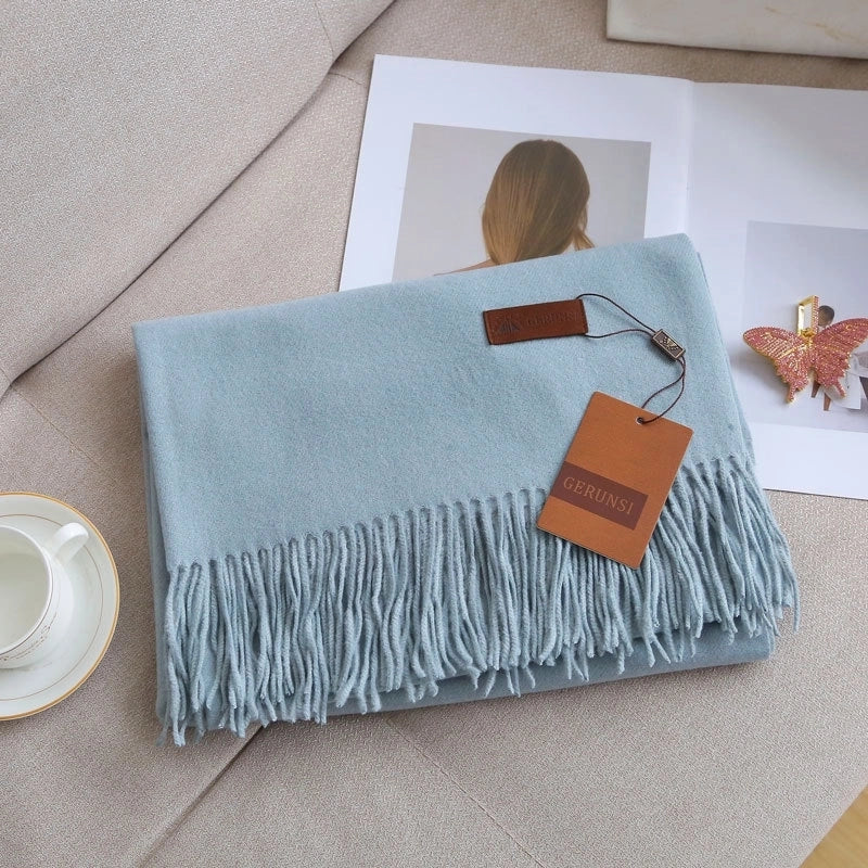 Unisex Retro Preppy Style Solid Color Imitation Cashmere Tassel Scarf