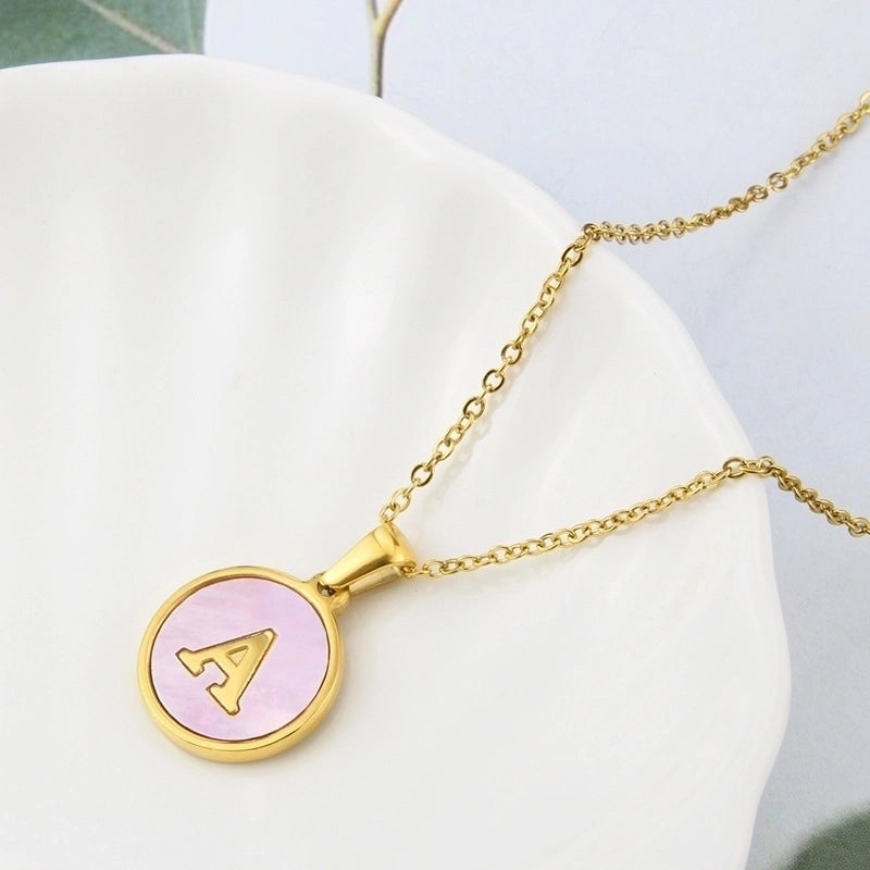 Minimalist Letter Titanium Steel Plating Inlay Shell Pendant Necklace