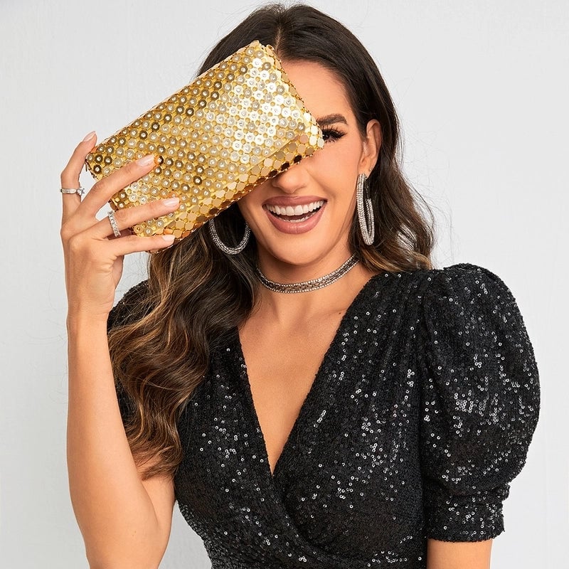 Aluminum Sheet Solid Color Sequins Evening Bags