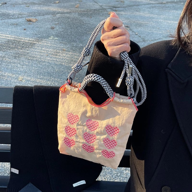 Women's Medium Cloth Heart Shape Classic Style Square Open Crossbody Bag