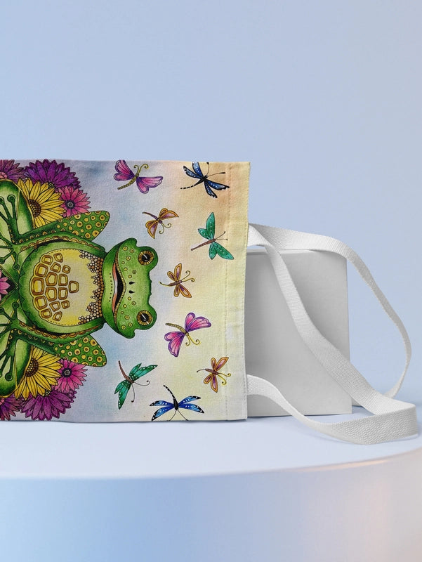 Women's Canvas Cartoon Frog Basic Classic Style Square Open Canvas Bag