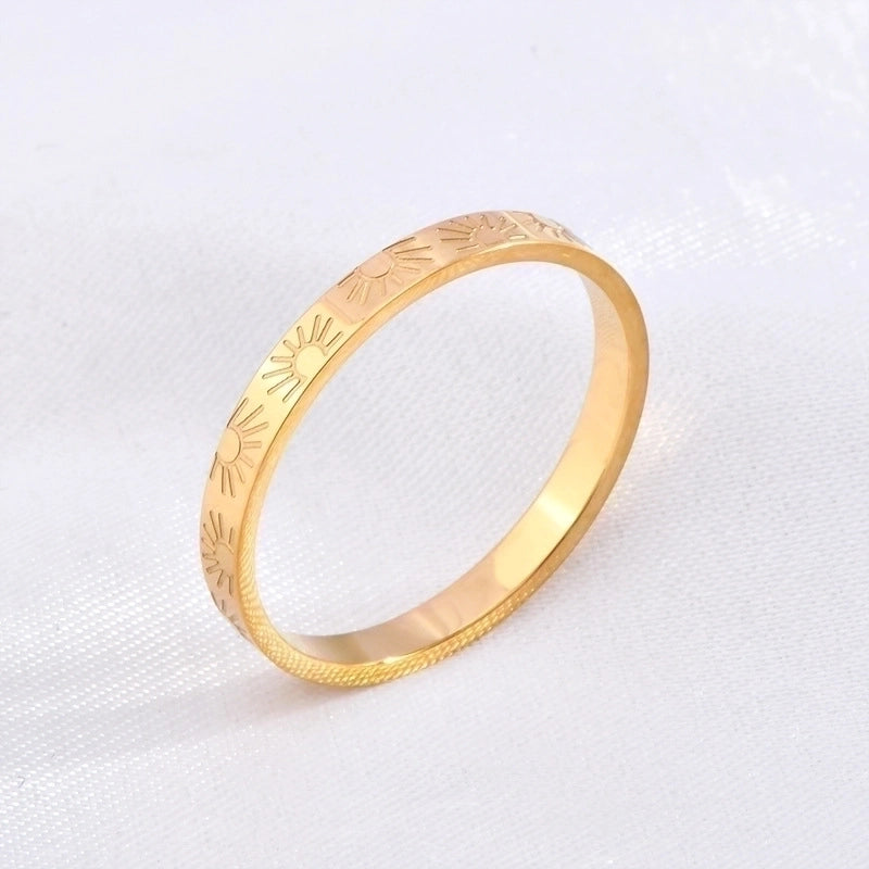 Minimalist Sun Solid Color Titanium Steel 18K Gold Plated Plating Rings