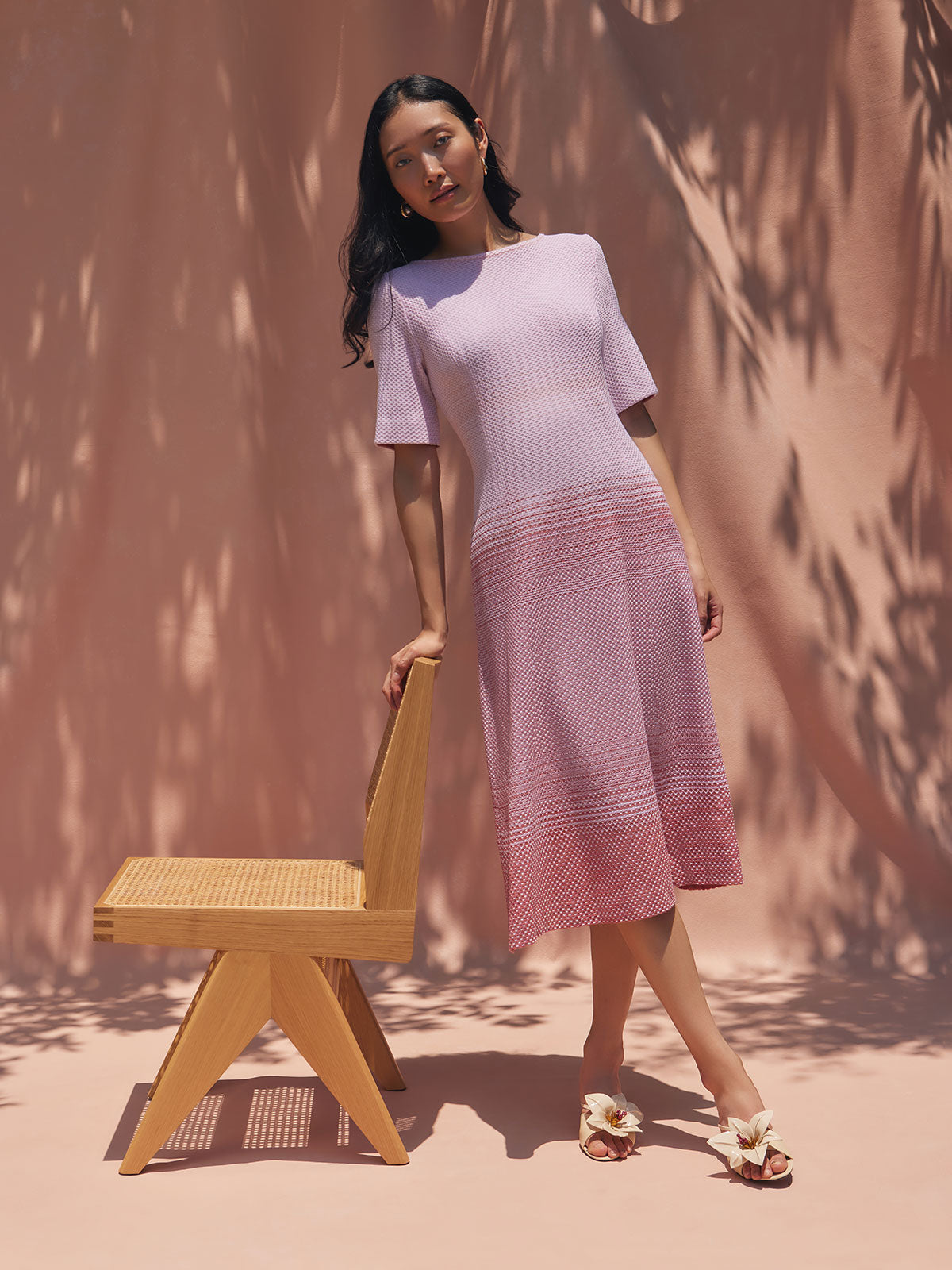 A-Line Ombre Pattern Midi Knit Dress - Modern Fit