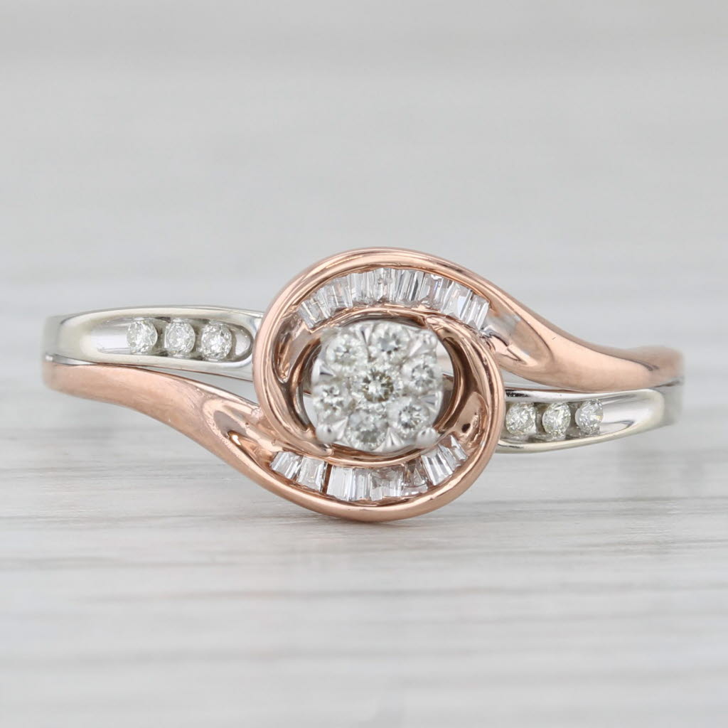 0.18ctw Diamond Bypass Engagement Ring 10k White Rose Gold Size 9