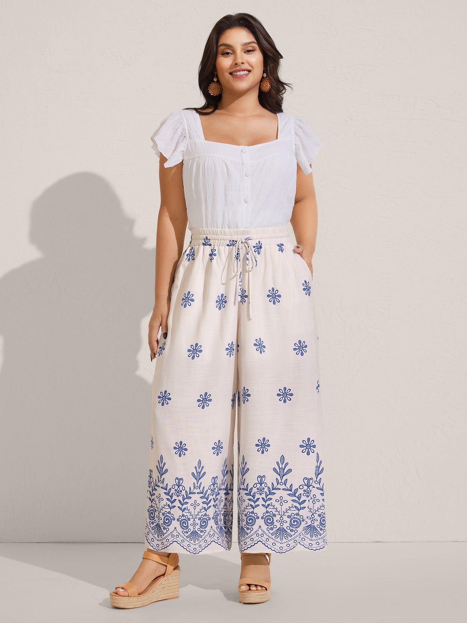 Floral Print Wide-Leg Pants