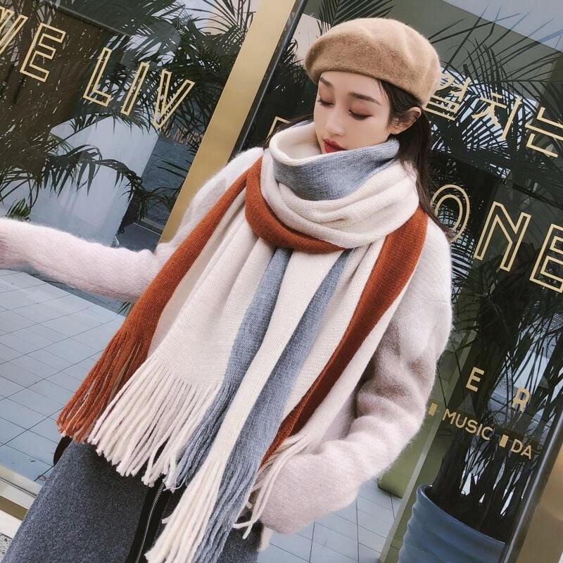 Scarf Women's Winter Versatile Cute Student Thickened Wool Warm Internet Celebrity Scarf Men