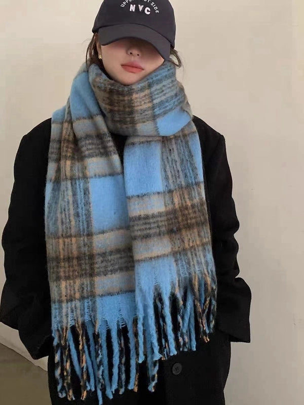 Brown Striped Scarf Women's Autumn And Winter  Trendy Winter Warm Imitation Cashmere Windproof Scarf For Students