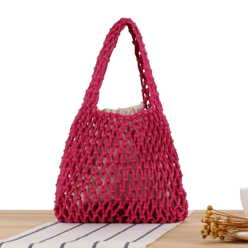 Vintage Style Solid Color Hollow Square Straw Bag