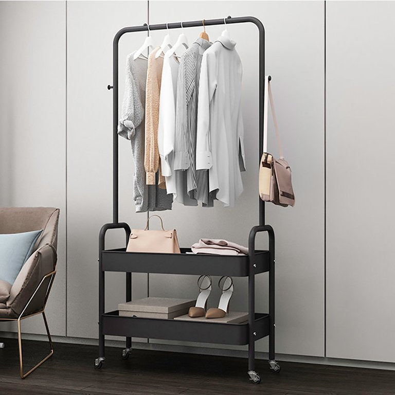 Garment Rack. Entryway Clothing Rack with 2 Tier Metal Basket