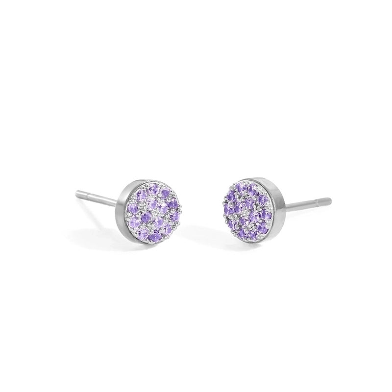 Minimalist Round Stainless Steel Inlay Artificial Diamond Ear Studs 1 Pair