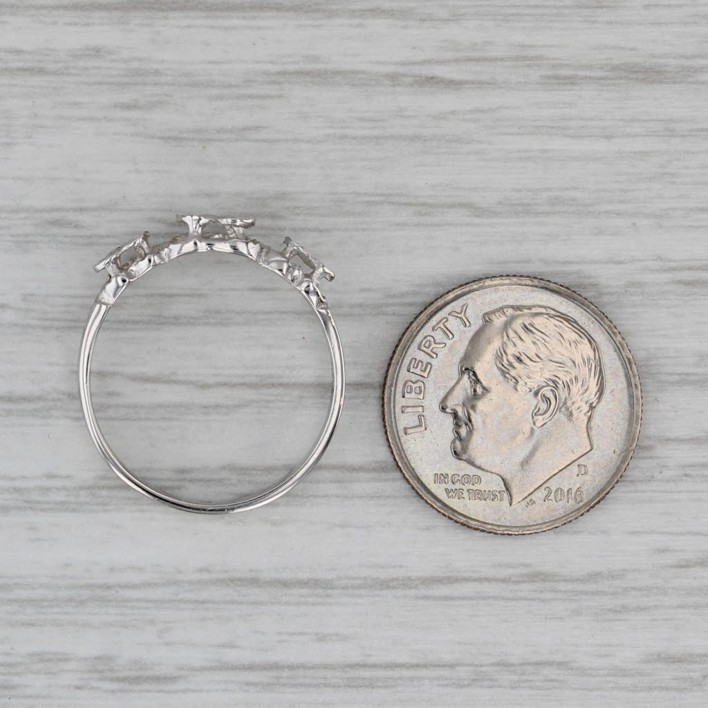 Shimmering Rayed Hearts Ring 14k White Gold Size 6.25 Stackable