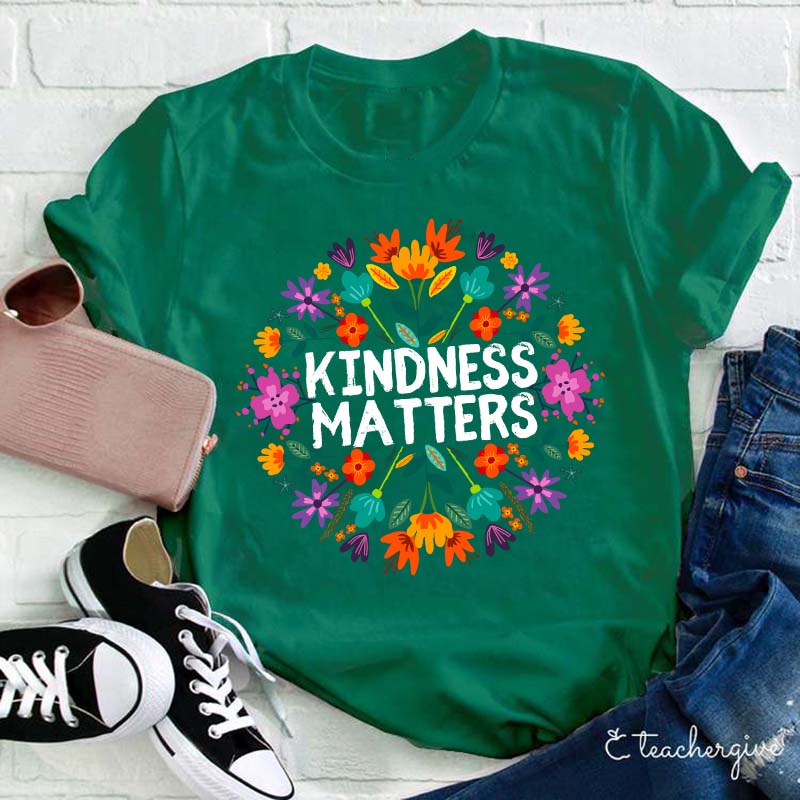 Bohemian Flowers Kindness Matters Teacher T-Shirt