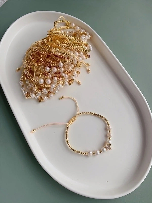 Copper 18K Gold Plated Plating Moon Rhinestones Copper Bracelets