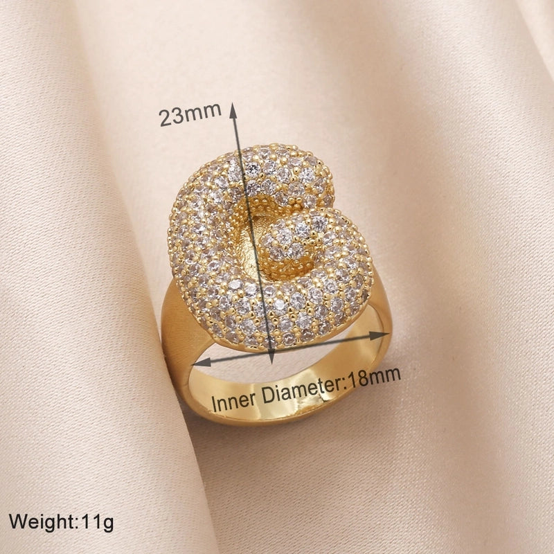 Copper 18K Gold Plated Modern Style Minimalist Plating Inlay Letter Zircon Open Rings