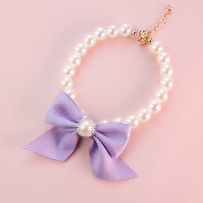 Vintage Bowknot Pearl Pet Necklace