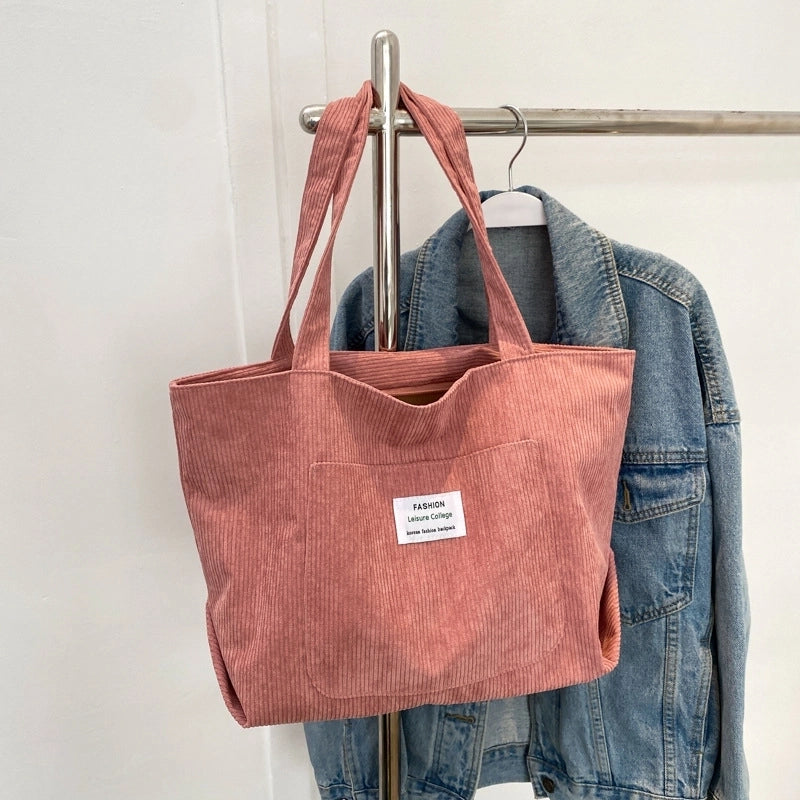 Women's Vintage Style Solid Color Corduroy Shopping Bags