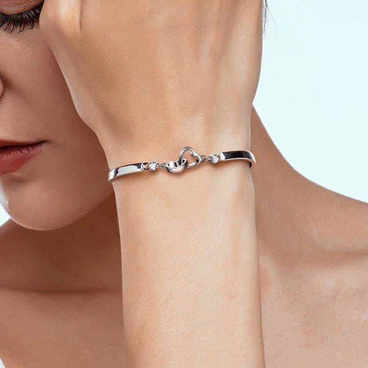 For Mother/Daughter - Forever Linked Together Crystal Heart To Heart Bracelet