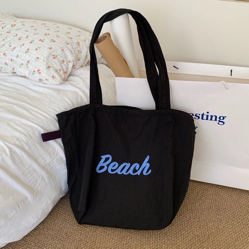 Women's Large Nylon Letter Elegant Streetwear Square String Tote Bag