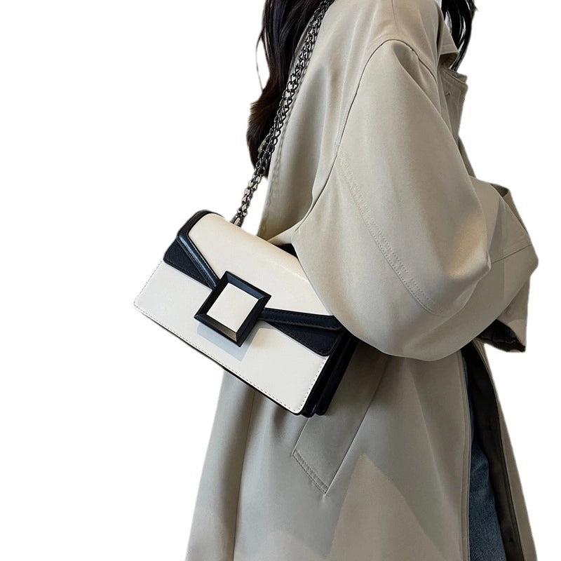 Simple Generous And Personalized Twist Lock Bag  New Fashion Contrast Color Bag Chain Shoulder Messenger Bag Small Square Bag