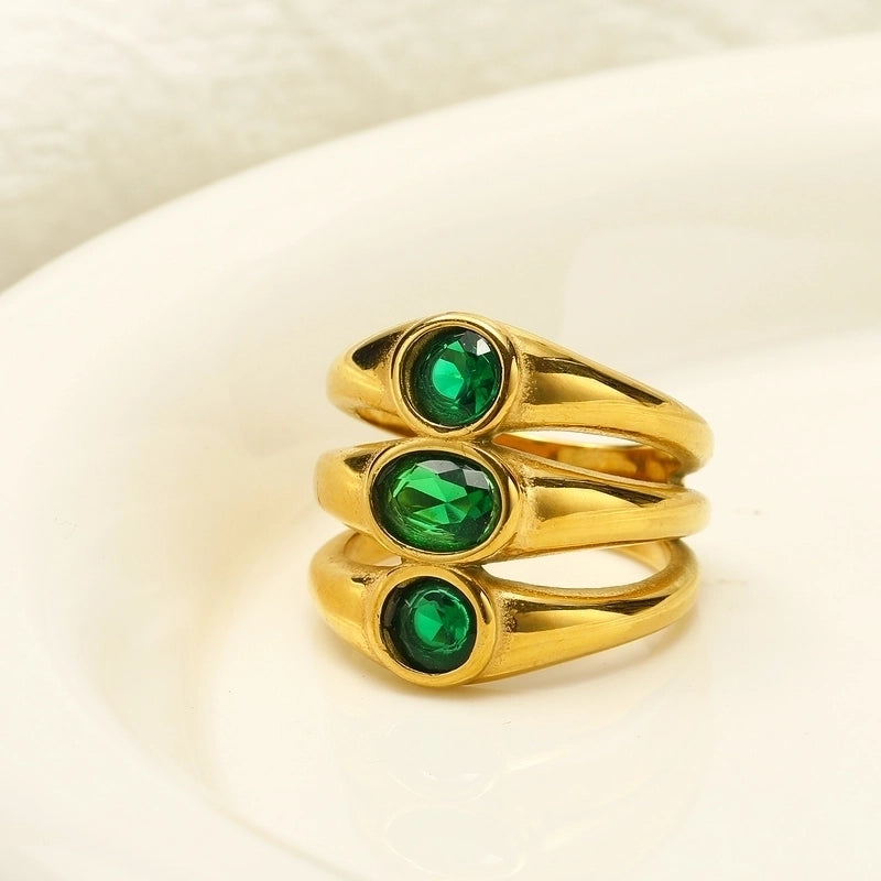 3 Pieces Minimalist Commute Geometric Titanium Steel Inlay Zircon Rings