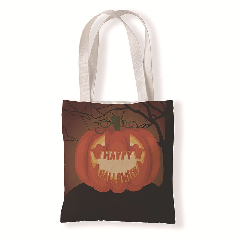 Halloween Women's Medium Canvas Pumpkin Letter Elegant Streetwear Square Open Canvas Bag