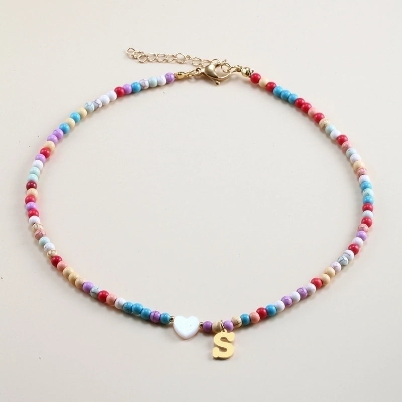 Vacation Letter Heart Shape Stainless Steel Natural Stone Handmade Necklace