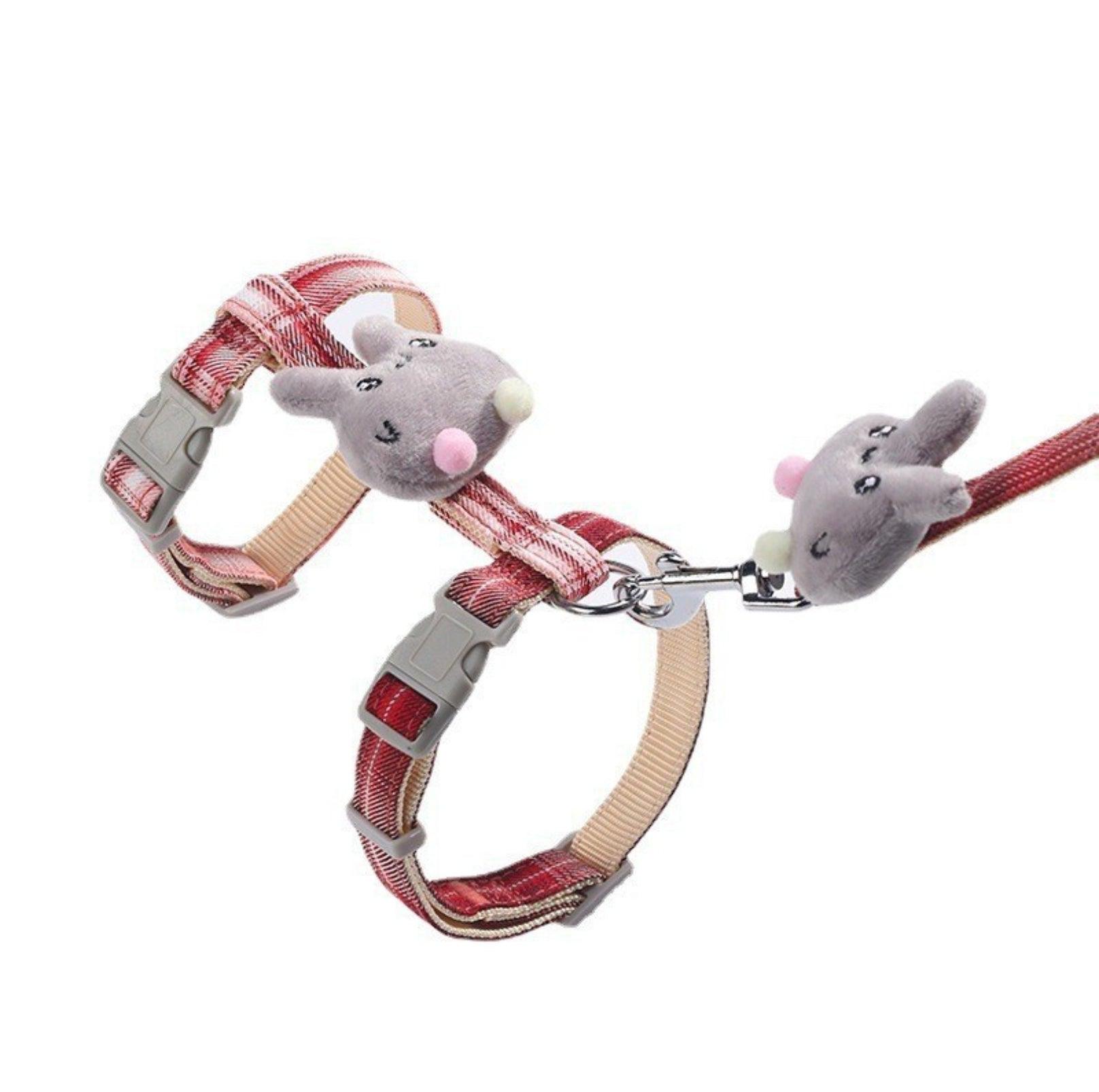 Adjustable H-Strap Harness with Cartoon Plush Decor for Cats